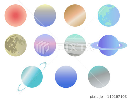 太陽、地球、月、惑星のイラストセット　挿絵　背景イラスト 119167108