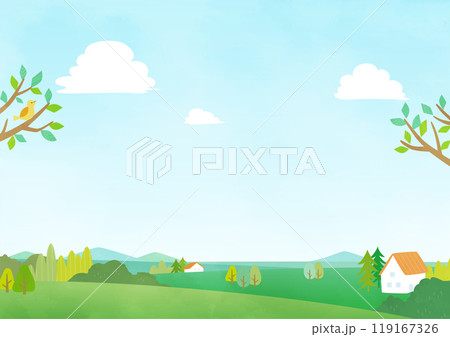 草原と家の風景背景 119167326