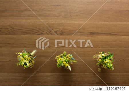 木製のテーブルの上に置かれた植物 木製のテーブルの上に置かれた植物 119167495