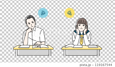 Illustration of male and female high school students having trouble studying 119167544