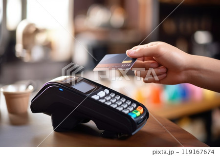 Contactless method: cashless payment using credit card, nfc phone, facilitating quick, secure transactions, eliminating need for physical cash, promoting efficient digital financial operations. 119167674