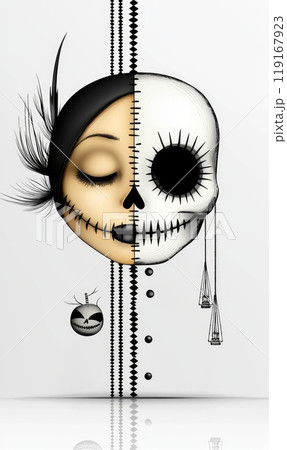 Stylish Halloween postcard: A minimalistic and creative banner showcasing a chic design for Halloween, blending elegance with seasonal spirit to create a unique and eye-catching festive postcard. 119167923