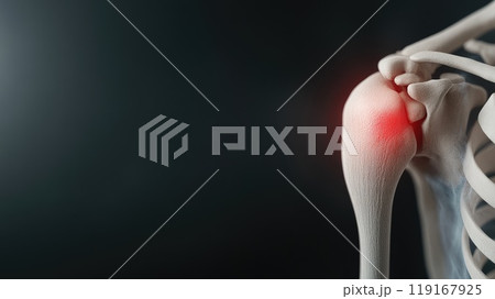 Shoulder agony: visualization of pain in joint, featuring red glowing area that highlights source of discomfort, representing inflammation or injury, its effect on daily activities and mobility. Shoulder agony: visualization of pain in joint, featuring red glowing area that highlights source of discomfort, representing inflammation or injury, its effect on daily activities and mobility. 119167925
