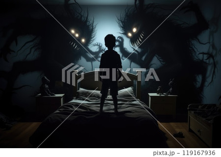 Haunting phantoms: childhood nightmare, exploring the fears and anxieties that shape young minds, with insights into managing and understanding bad dreams. 119167936