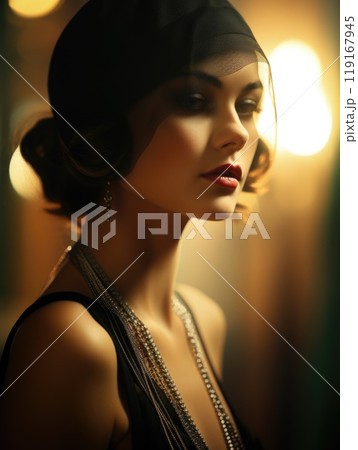Flapper lifestyle, dress, and cultural evolution of the 1920s, 30s, and 40s: Embracing prohibition, jazz age elegance, and the daring spirit of an Era in Fashion, nightlife, and social transformation. 119167945