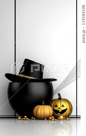 Stylish Halloween postcard: A minimalistic and creative banner showcasing a chic design for Halloween, blending elegance with seasonal spirit to create a unique and eye-catching festive postcard. 119168106
