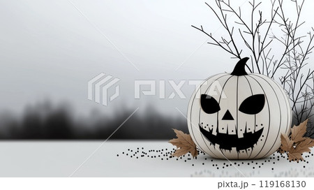 Stylish Halloween postcard: A minimalistic and creative banner showcasing a chic design for Halloween, blending elegance with seasonal spirit to create a unique and eye-catching festive postcard. Stylish Halloween postcard: A minimalistic and creative banner showcasing a chic design for Halloween, blending elegance with seasonal spirit to create a unique and eye-catching festive postcard. 119168130