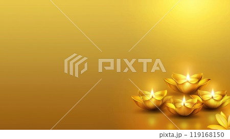 Auspicious beginnings: happy Dhanteras, featuring a gleaming pot filled with gold coins, representing the festival's blessings of wealth and prosperity, marking a joyous and prosperous celebration. 119168150