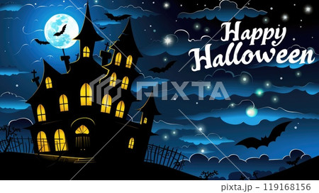 Ghoulish greetings: happy halloween text with empty banner space, perfect for crafting custom messages, surrounded by spooky decorations, essence of the halloween season and its festive charm. Ghoulish greetings: happy halloween text with empty banner space, perfect for crafting custom messages, surrounded by spooky decorations, essence of the halloween season and its festive charm. 119168156