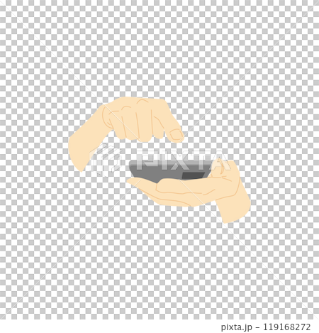 Color line illustration of a hand clicking a smartphone 6 119168272