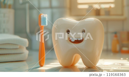 Essential dental hygiene: toothbrush and teeth in focus, significance of oral care, effective brushing for cavity prevention, overall mouth health, daily dental routines for radiant smile. 119168363