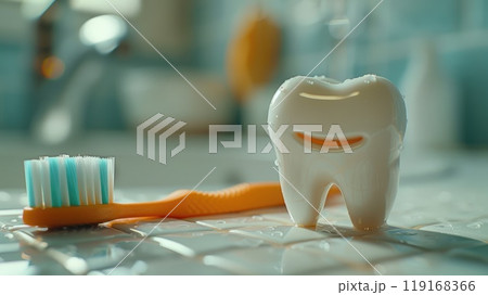 Comprehensive oral care: toothbrush cleaning teeth, importance of dental hygiene, focus on maintaining healthy gums, bright smile through proper brushing techniques, routine care. Comprehensive oral care: toothbrush cleaning teeth, importance of dental hygiene, focus on maintaining healthy gums, bright smile through proper brushing techniques, routine care. 119168366