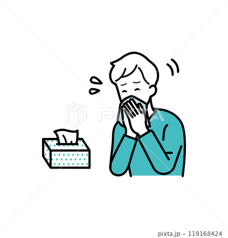 体調不良　鼻をかむ男性のイラスト 119168424
