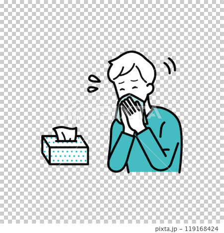 体調不良　鼻をかむ男性のイラスト 119168424