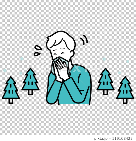 Illustration of a man suffering from pollen allergies Illustration of a man suffering from pollen allergies 119168425