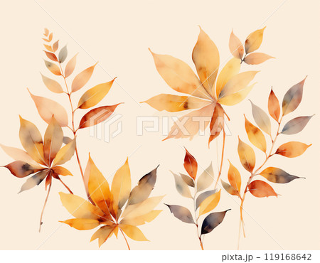 秋のカラフルな枝葉 落ち葉 枯れ葉 秋色のイメージイラスト 秋のカラフルな枝葉 落ち葉 枯れ葉 秋色のイメージイラスト 119168642