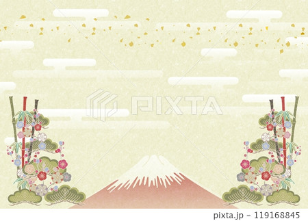 松竹梅赤富士金箔ハガキ背景 119168845
