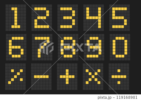 LED digital board Electronic style display information scoreboard with digits from 0 to 9, Signages,Information Panels, Sports, Games, Data Boards, Schedules. Zero to Nine Cyan clock numbers 119168981