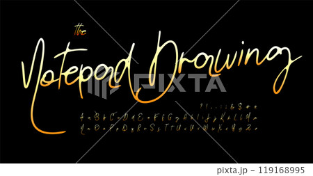 Graceful cursive script embodies quiet luxury. Elegant handwritten strokes subtle swash font for premium logo and branding. Refined letters for sophisticated typography. Handwritten golden typeset. 119168995