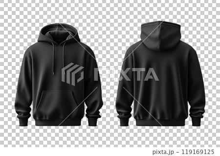 Mock up men's black hoodie, from two sides for your design 119169125