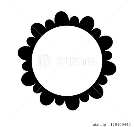 Scalloped edge circle frame. Simple round scalloped border. Fabric lace pattern frame. Repeat cute vintage frill ornament. Texture ribbon. Vector illustration isolated on white background. Scalloped edge circle frame. Simple round scalloped border. Fabric lace pattern frame. Repeat cute vintage frill ornament. Texture ribbon. Vector illustration isolated on white background. 119169449