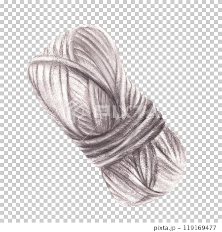 Skein of knitting thread isolated from background. Grey color ball of yarn clipart. Watercolor hand drawn illustration Chaotically intertwined woolen for handmade material. Hobby Knitting, logo, label Skein of knitting thread isolated from background. Grey color ball of yarn clipart. Watercolor hand drawn illustration Chaotically intertwined woolen for handmade material. Hobby Knitting, logo, label 119169477