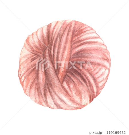 Watercolor ball of yarn. Skein of knitting thread. Pink soft peach pastel coloured. Hand drawn illustration Natural handmade clipart for Hobby product label, card logo design isolated from background Watercolor ball of yarn. Skein of knitting thread. Pink soft peach pastel coloured. Hand drawn illustration Natural handmade clipart for Hobby product label, card logo design isolated from background 119169482