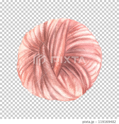 Watercolor ball of yarn. Skein of knitting thread. Pink soft peach pastel coloured. Hand drawn illustration Natural handmade clipart for Hobby product label, card logo design isolated from background Watercolor ball of yarn. Skein of knitting thread. Pink soft peach pastel coloured. Hand drawn illustration Natural handmade clipart for Hobby product label, card logo design isolated from background 119169482