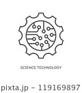 The image depicts a gear with a circuit board pattern inside, symbolizing science and technology, particularly related to the fusion of engineering, electronics, and digital innovation. 119169897