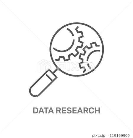 The image shows a magnifying glass over gears, symbolizing Data Research. It represents the process of analyzing and studying data to uncover insights and improve processes or systems. The image shows a magnifying glass over gears, symbolizing Data Research. It represents the process of analyzing and studying data to uncover insights and improve processes or systems. 119169900