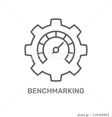 The image shows a gear with a speedometer inside, representing Benchmarking. It symbolizes evaluating performance by comparing it to standards or best practices in business and technology. The image shows a gear with a speedometer inside, representing Benchmarking. It symbolizes evaluating performance by comparing it to standards or best practices in business and technology. 119169903