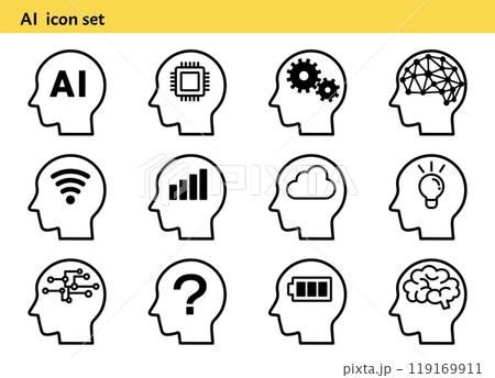 人工知能アイコンセット（モノクロ） 119169911