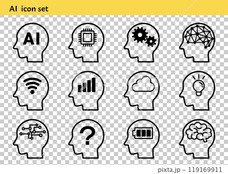 Artificial intelligence icon set (monochrome) 119169911