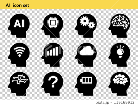 Artificial intelligence icon set (monochrome) Artificial intelligence icon set (monochrome) 119169912