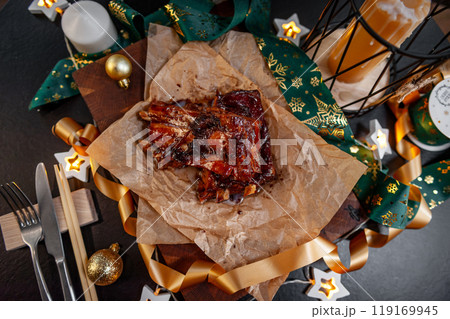 Traditional festive food for Christmas fried ribs Traditional festive food for Christmas fried ribs 119169945