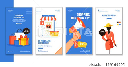 Shopping Reminder Day Social Media Stories Flat Cartoon Hand Drawn Templates Background Illustration 119169995