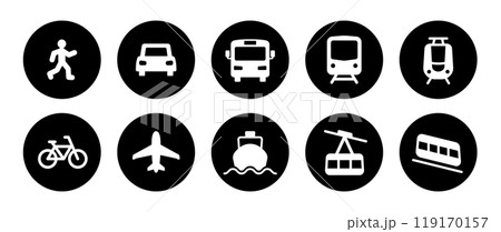 乗り物のシンプルなアイコンセット 119170157