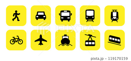 乗り物のシンプルなアイコンセット 119170159