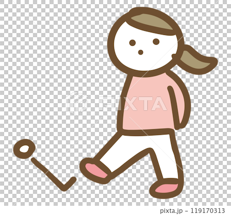 小石を蹴っていじけている私服の若い女性(全身) 小石を蹴っていじけている私服の若い女性(全身) 119170313