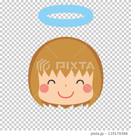 一個可愛的小女孩的表情符號插圖，帶有天使戒指和微笑圖標面部表情白色背景向量 119170366