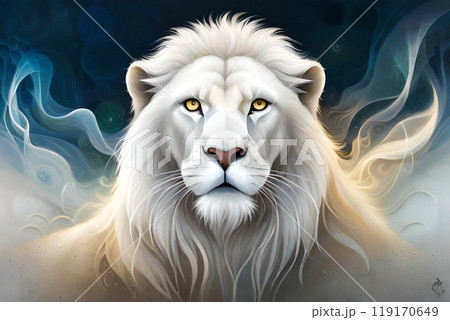 Majestic spiritual white tiger glowing blue lights. 119170649