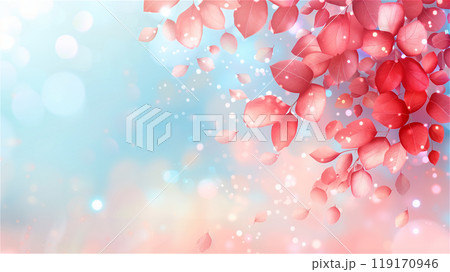 Pink petals fall from a tree against a blue background, copy space Pink petals fall from a tree against a blue background, copy space 119170946