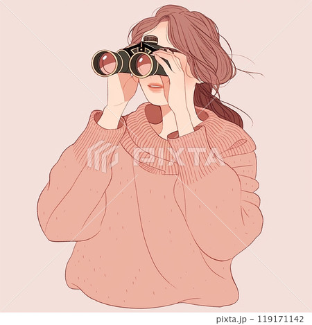 双眼鏡をのぞいている女性 119171142