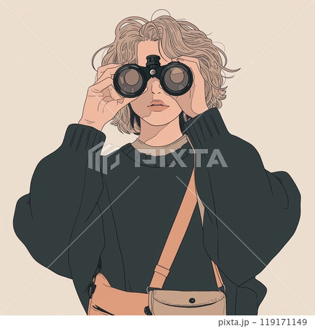 双眼鏡をのぞいている女性 119171149