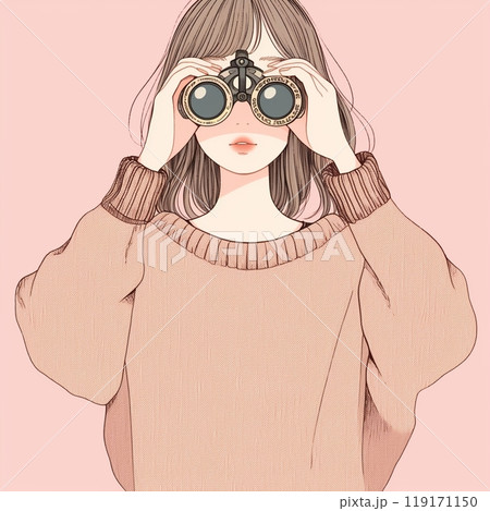 双眼鏡をのぞいている女性 119171150