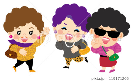 旅行に行く大阪のおばちゃんのイラスト 119171206