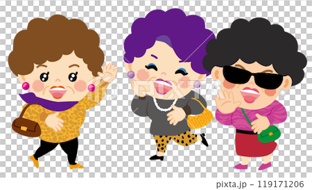 旅行に行く大阪のおばちゃんのイラスト 119171206