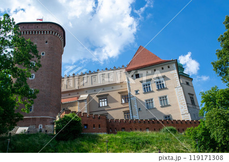Ancient facade of the building Wawel Castle City of Krakow Poland Ancient facade of the building Wawel Castle City of Krakow Poland 119171308