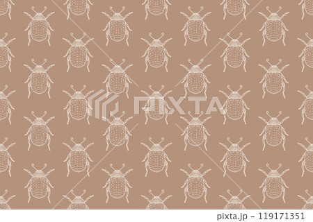 Seamless vector pattern with beetles. Bug background. Hand-drawn insect design. 119171351
