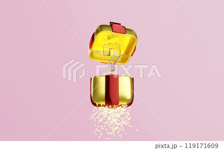 3d open gift box with question mark symbol icon isolated on pink background. FAQ or frequently asked questions, minimal concept, 3d render illustration 119171609